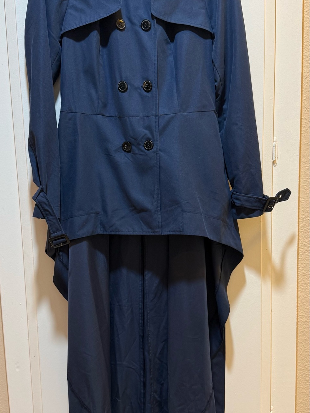 VENUS Asymmetrical Navy Double-Breasted Trench Coat